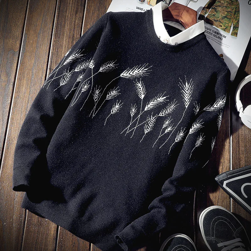 Men Spring Autumn Fashion Brand Long Sleeve Setaria viridis Knitted Fake Two Pieces Sweater Male Casual Loose Pullover Sweater Men Spring Autumn Fashion Brand Long Sleeve Setaria viridis Knitted Fake Two Pieces Sweater Male Casual Loose Pullover Sweater