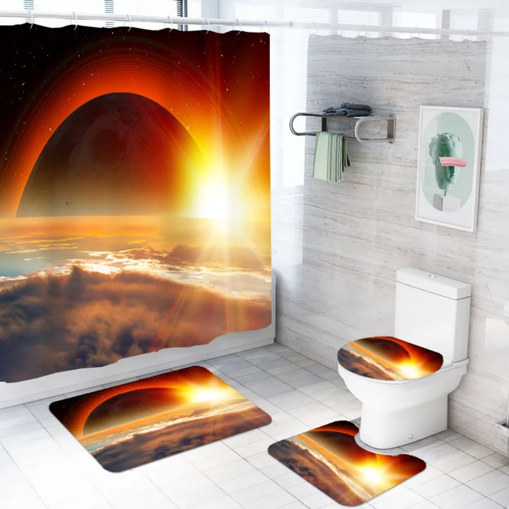 4 Pieces Bath Set Sunset Solar Eclipse Print Anti-Slip Bath Rug Toilet Seat Cover Sunshine Cloud Shower Curtain Natural Series
4 Pieces Bath Set Sunset Solar Eclipse Print Anti-Slip Bath Rug Toilet Seat Cover Sunshine Cloud Shower Curtain Natural Series