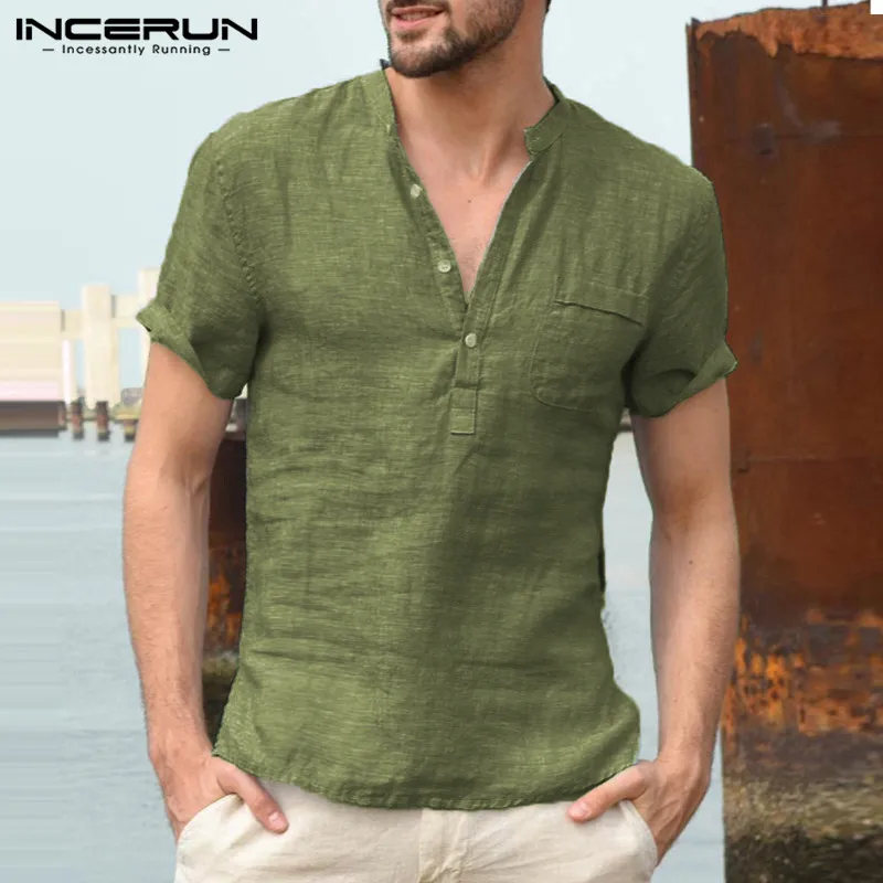 INCERUN Мода 2021 новые летние мужские повседневные рубашки для мальчиков с коротким