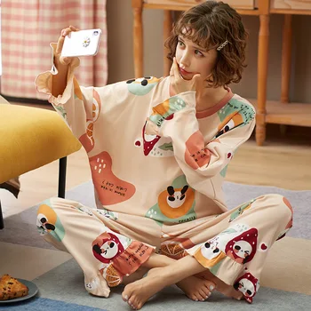 JULY'S SYJJF Cartoon Printed Womens 2 Pieces Sleepwear Pajamas Simple O Neck Long Sleeve Spring Lady Pajamas Set Sweet Homewear
JULY'S SYJJF Cartoon Printed Womens 2 Pieces Sleepwear Pajamas Simple O Neck Long Sleeve Spring Lady Pajamas Set Sweet Homewear