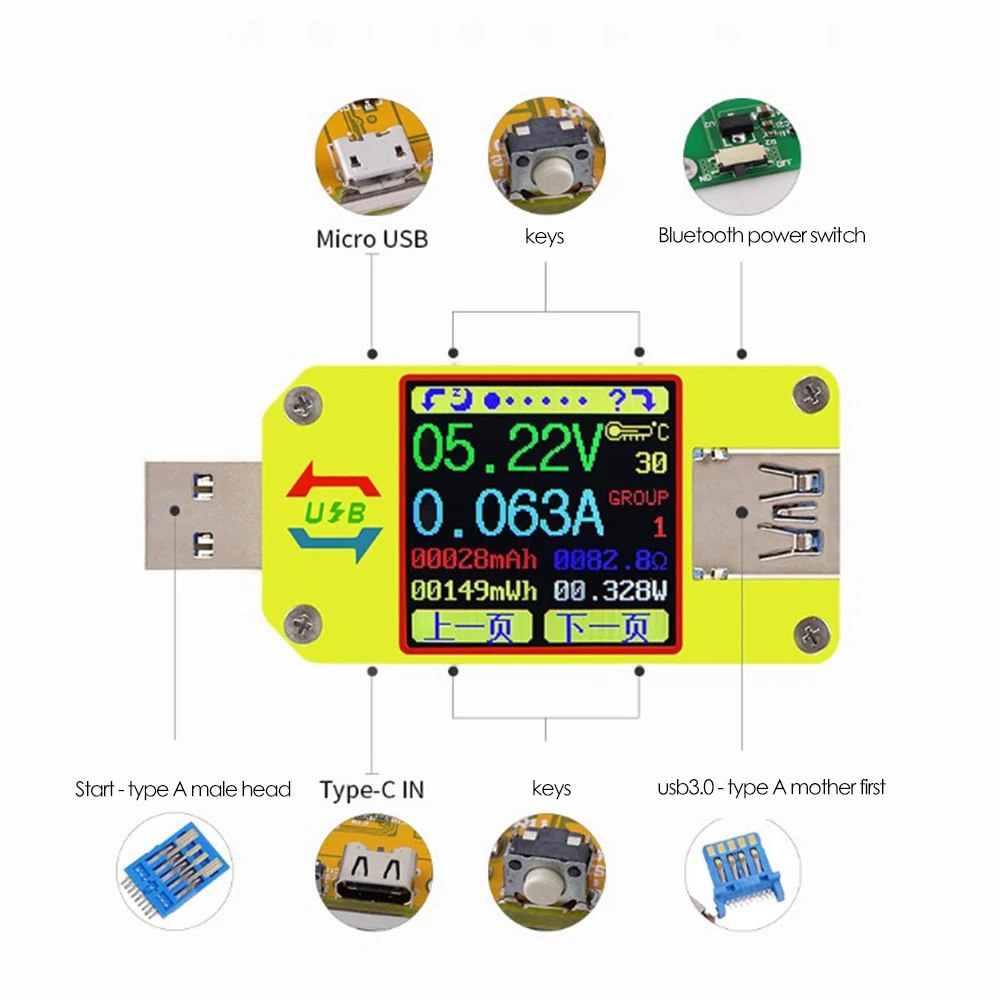 UM34C For APP USB 3.0 Type-C DC Voltmeter Ammeter Voltage Current Meter Battery Charge Measure Cable Resistance Tester
UM34C For APP USB 3.0 Type-C DC Voltmeter Ammeter Voltage Current Meter Battery Charge Measure Cable Resistance Tester