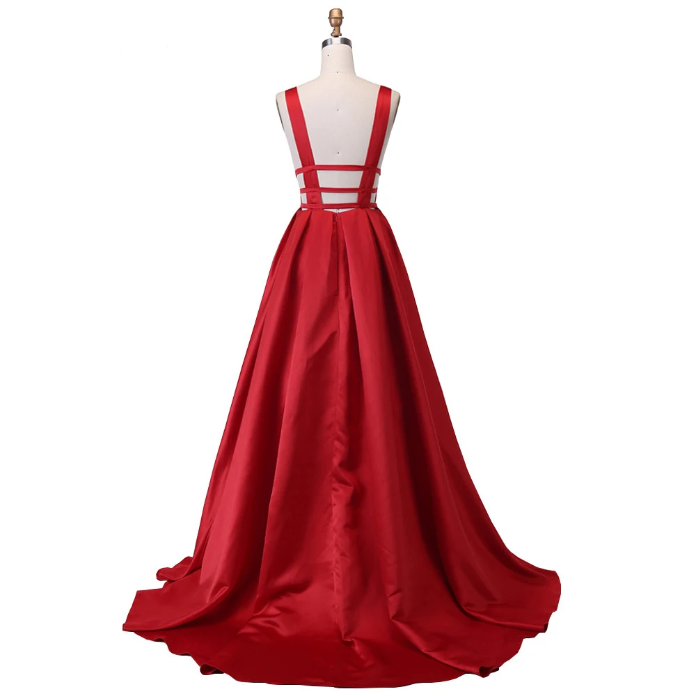 Sexy Red Evening Dress Long 2020 Elegant Satin Evening Gown Formal Abiye Prom Party Dress vestido longo festa (4)