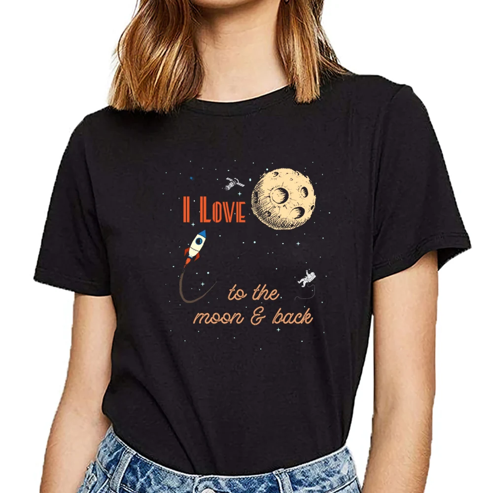 Женская футболка с надписью i love name it to the moon and back Basic Черная на заказ | одежда