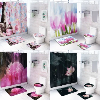 Tulip,lotus,peony,flowers Pattern 4pcs Bathroom Shower Curtain Waterproof Bath Curtain Set Toilet Cover Mat Non-Slip Rug DW064
Tulip,lotus,peony,flowers Pattern 4pcs Bathroom Shower Curtain Waterproof Bath Curtain Set Toilet Cover Mat Non-Slip Rug DW064