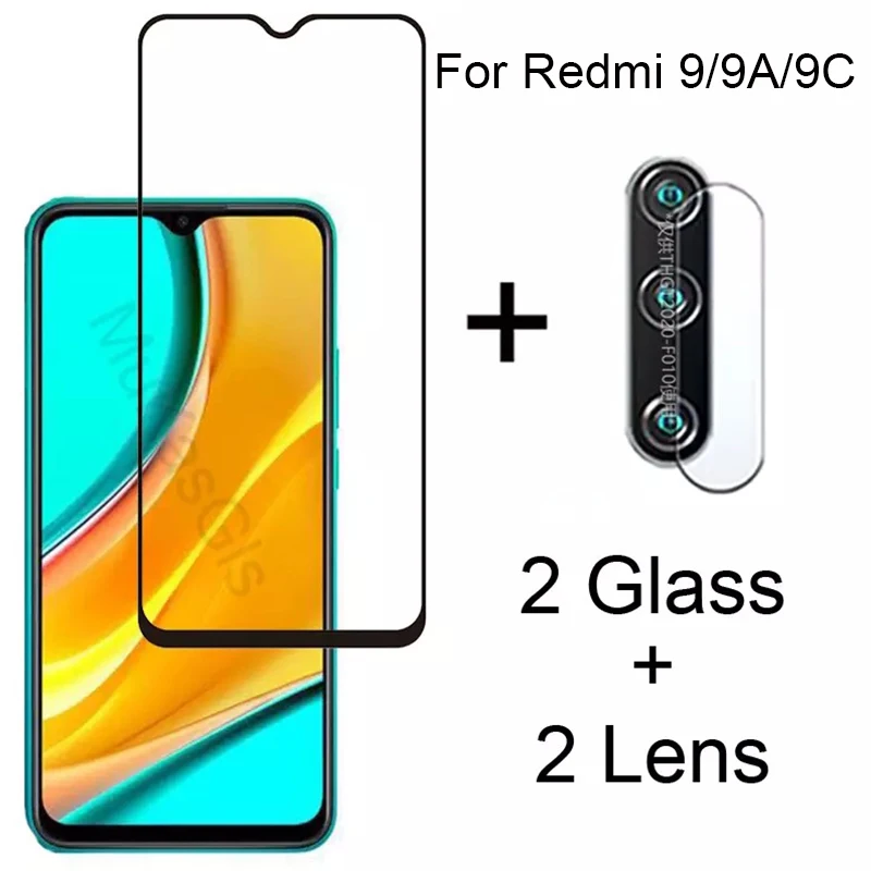 Защитное стекло на весь экран закаленное для Xiaomi Redmi 9 9A 9C Взрывобезопасное +