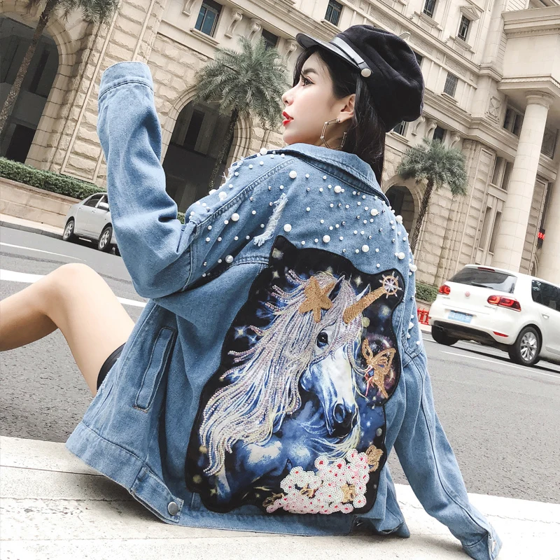 Autumn Women Chic Unicorn Print Beading Denim Jacket 2020 Fall Plus size Delle Donne Buco Strappo casual Jean jacket Streetwear
Autumn Women Chic Unicorn Print Beading Denim Jacket 2020 Fall Plus size Delle Donne Buco Strappo casual Jean jacket Streetwear
