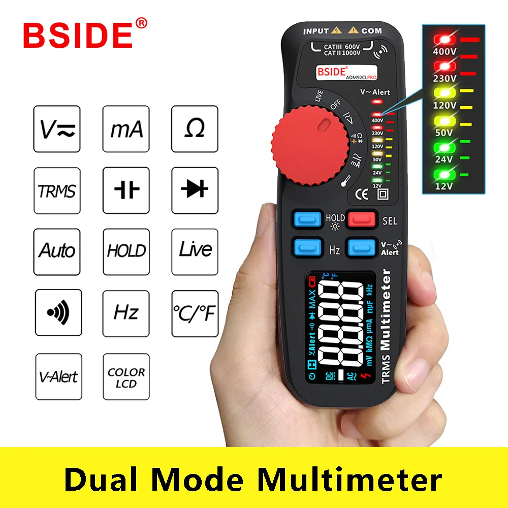 Dual Mode Multimeter Voltmeter BSIDE 92CL-PRO Color Display Digital Multimetro Voltage indicator Voltimetro battery Tester Tool
Dual Mode Multimeter Voltmeter BSIDE 92CL-PRO Color Display Digital Multimetro Voltage indicator Voltimetro battery Tester Tool