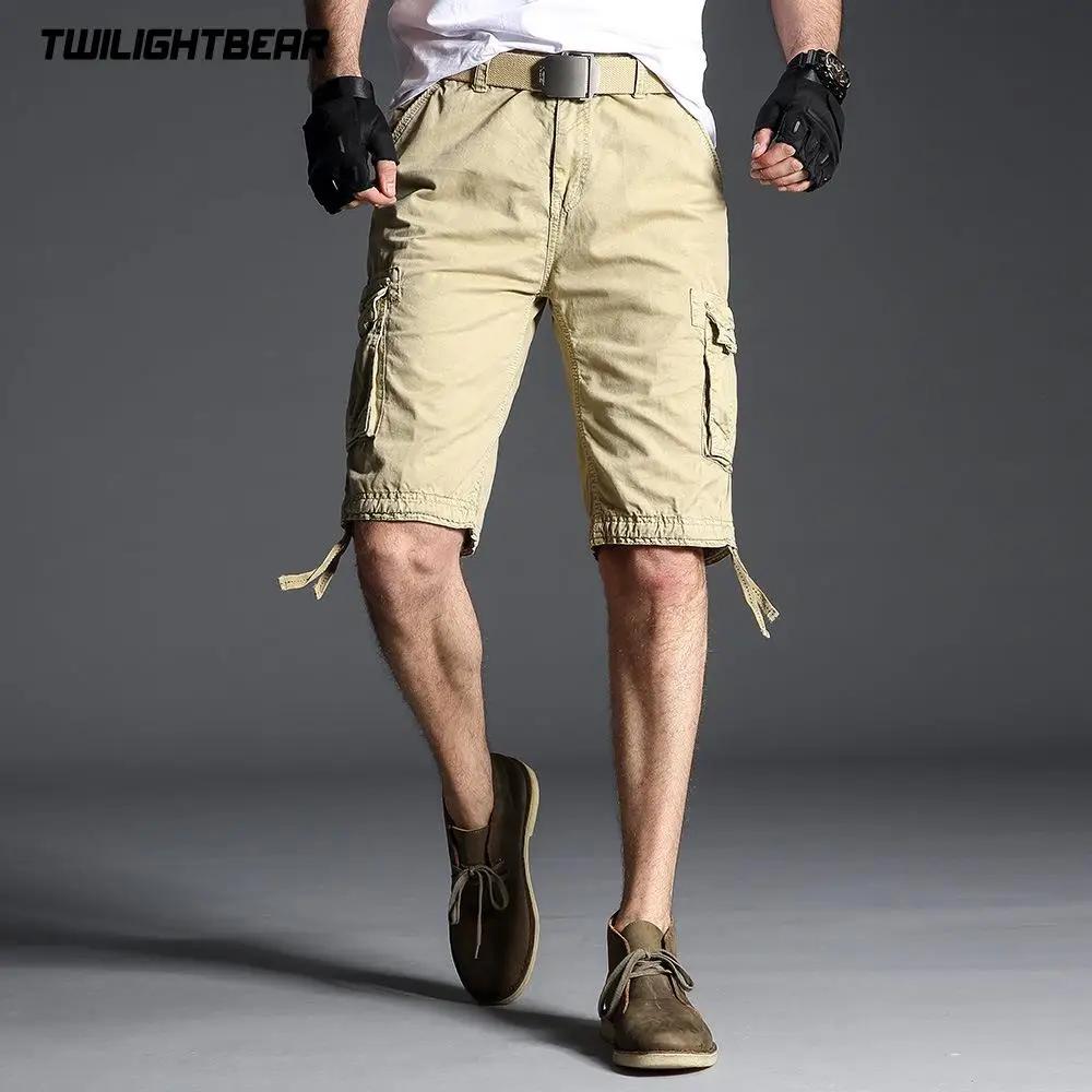 Фото Летние мужские шорты Карго из чистого хлопка с несколькими карманами брендовые