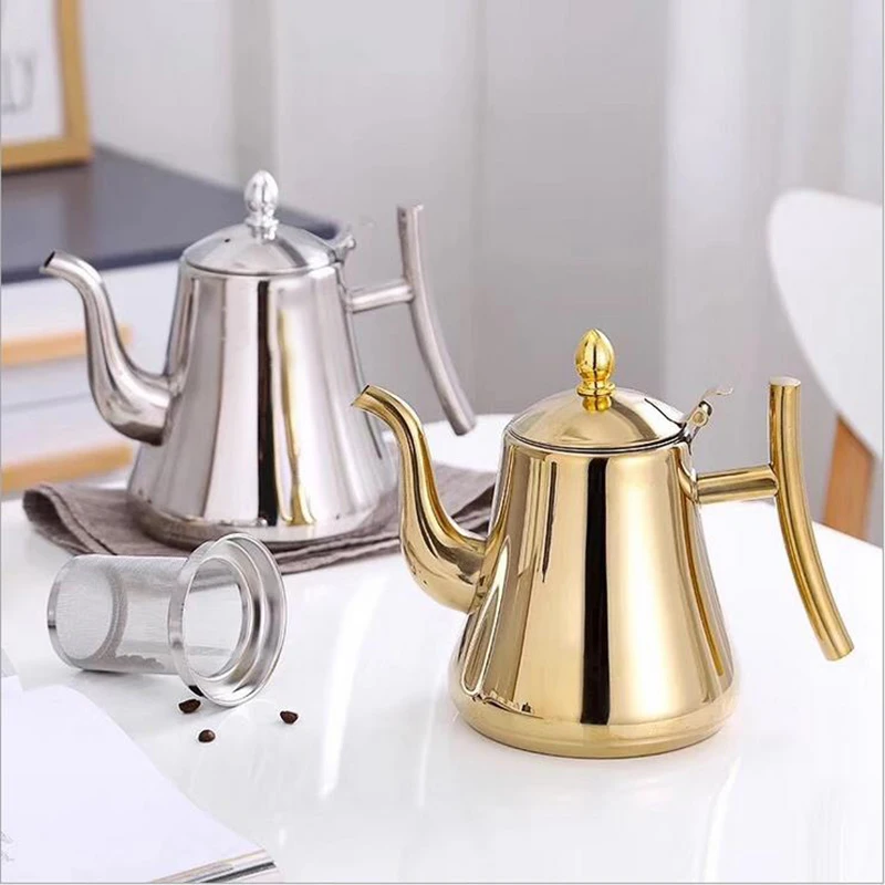 

1.0L/1.5L/2.0L Gold Teapot Stainless Steel Tea Water Kettle With Removable Infuser Home Tea Tool Coffee Milk Oolong Drip Pot