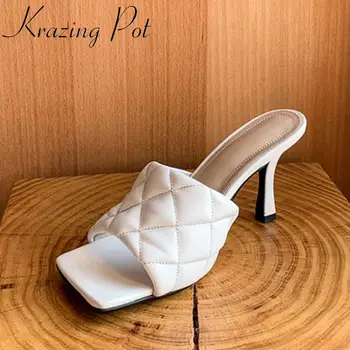 Krazing pot European new design full grain leather soft cozy linger peep square toe high heels slip on mules summer sandals L77
Krazing pot European new design full grain leather soft cozy linger peep square toe high heels slip on mules summer sandals L77