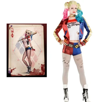 

Suicide Squad Harley Quinn Halloween Adult Comic movie Costume cosplay T Shirt Shorts Set girls Holiday Carnival party Dress up