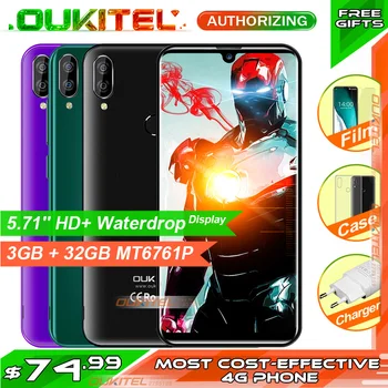 

OUKITEL C16 PRO 5.71'' HD+ Waterdrop Screen 4G Smartphone MT6761P Quad Core 3GB 32GB Android9.0 Pie Face ID Mobile Phone 2600mAh