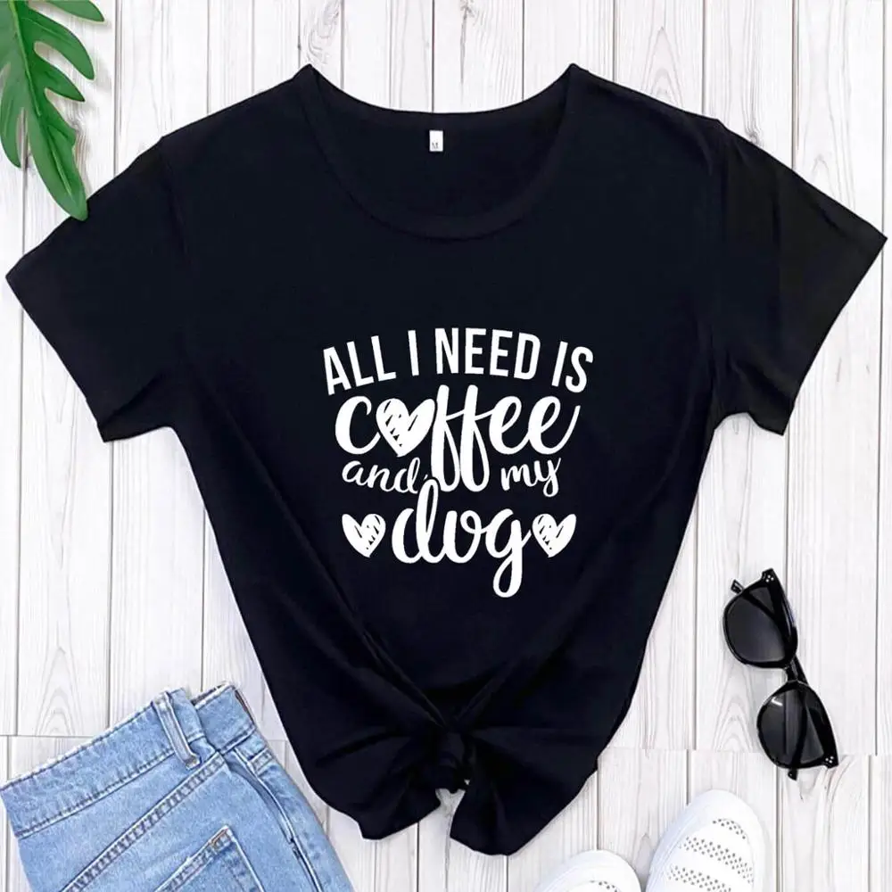 

Coffee And Dogs Print 100%Cotton Women's T Shirt Funny Casual Summer O-Neck Short Sleeve Tops Dog Lover Shirts Pet Lover Gift