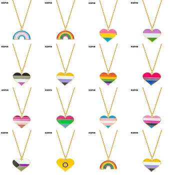 

Transgender Rainbow Pansexual pride Genderqueer pride Asexual Pendant Necklace Rainbow Heart Necklace For Women Jewelry