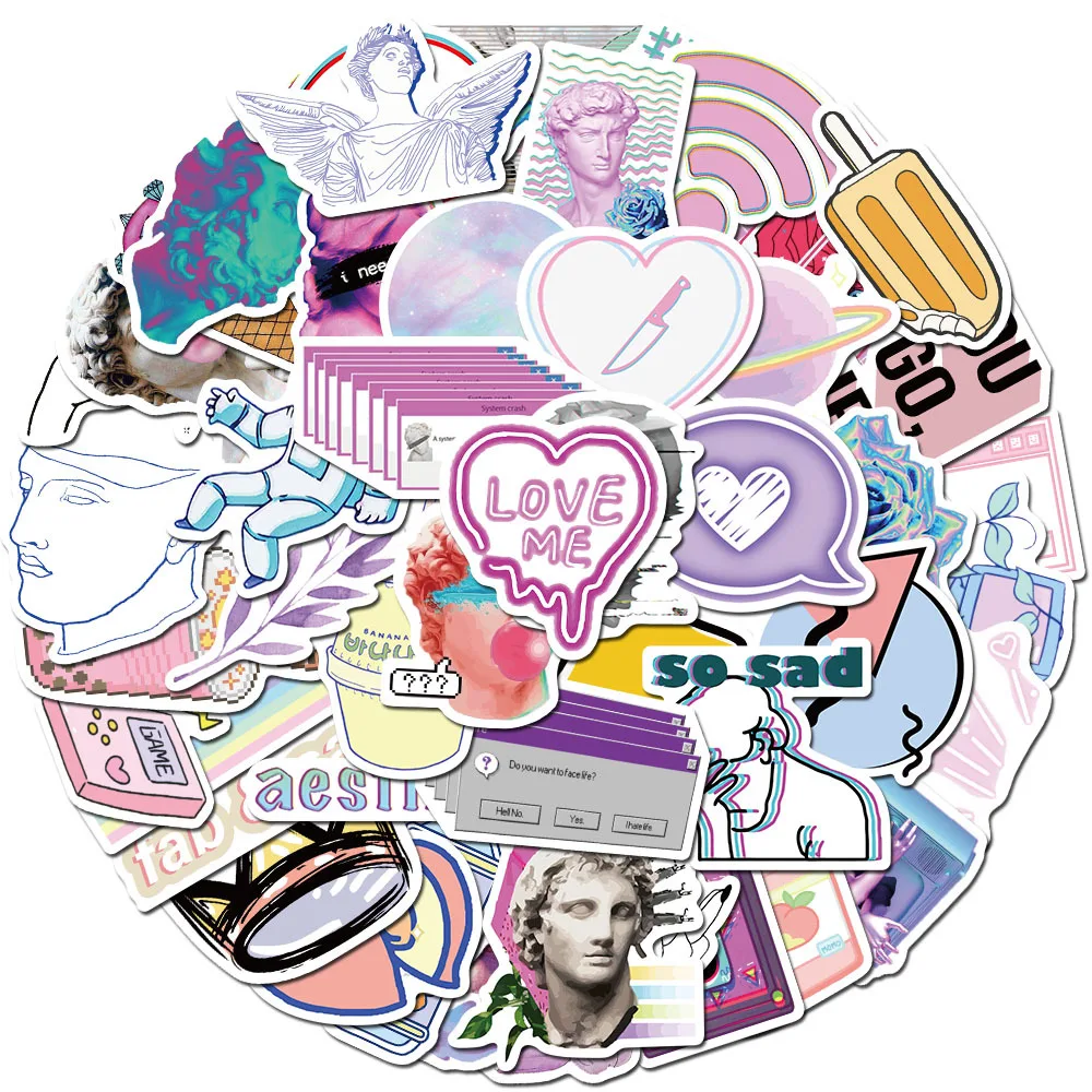 50pcs Vaporwave Art Style Sticker for Laptop Computer Skateboard Luggage Refrigerator Notebook Helmet Toy Cartoon Stickers
50pcs Vaporwave Art Style Sticker for Laptop Computer Skateboard Luggage Refrigerator Notebook Helmet Toy Cartoon Stickers