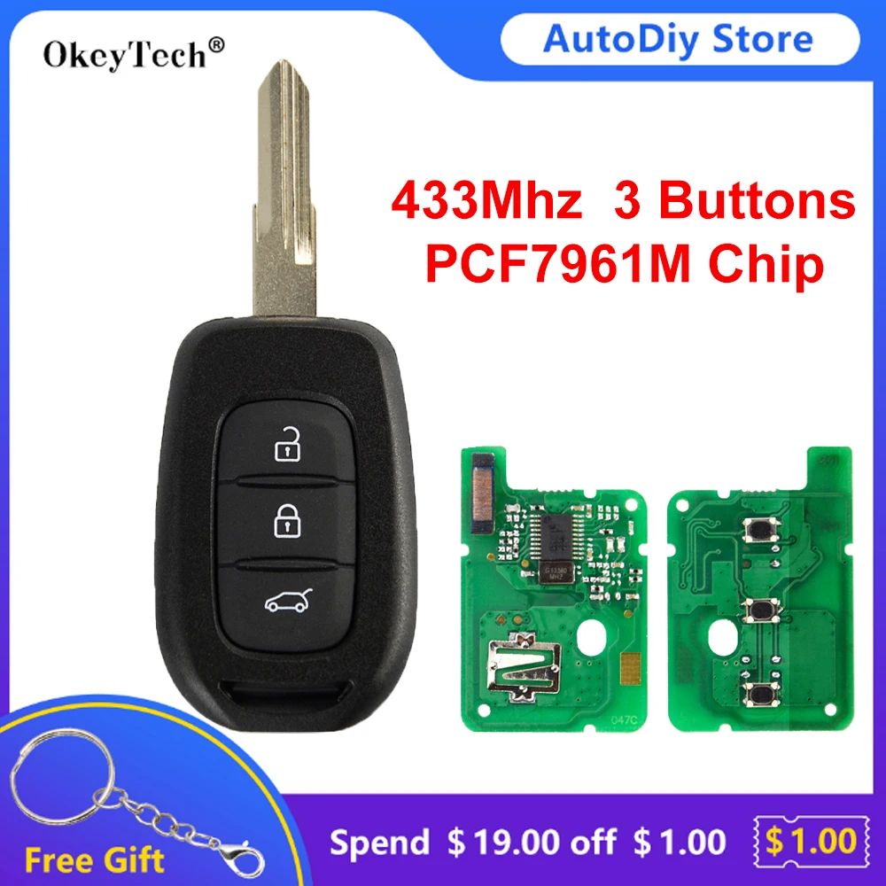 Пульт дистанционного управления Okeytech для автомобиля 3 кнопки 433 МГц PCF7961M |