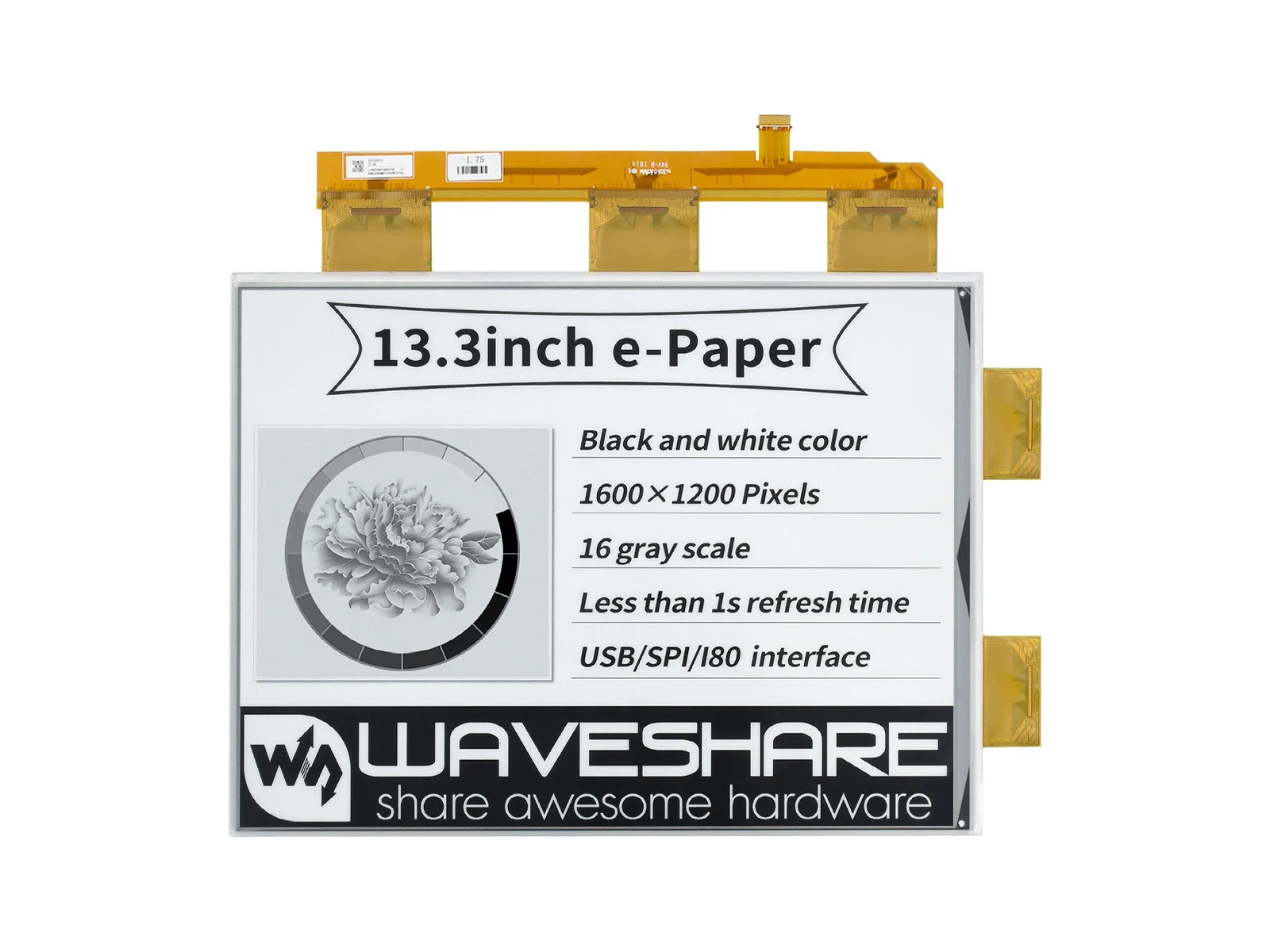 

Waveshare 13.3Inch E-Papier E-Inkt Ruwe Display Voor Raspberry Pi,1600 × 1200 Pixels