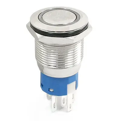 24V Blue Illuminated LED 19mm Metal Momentary Push Button Switch SPDT