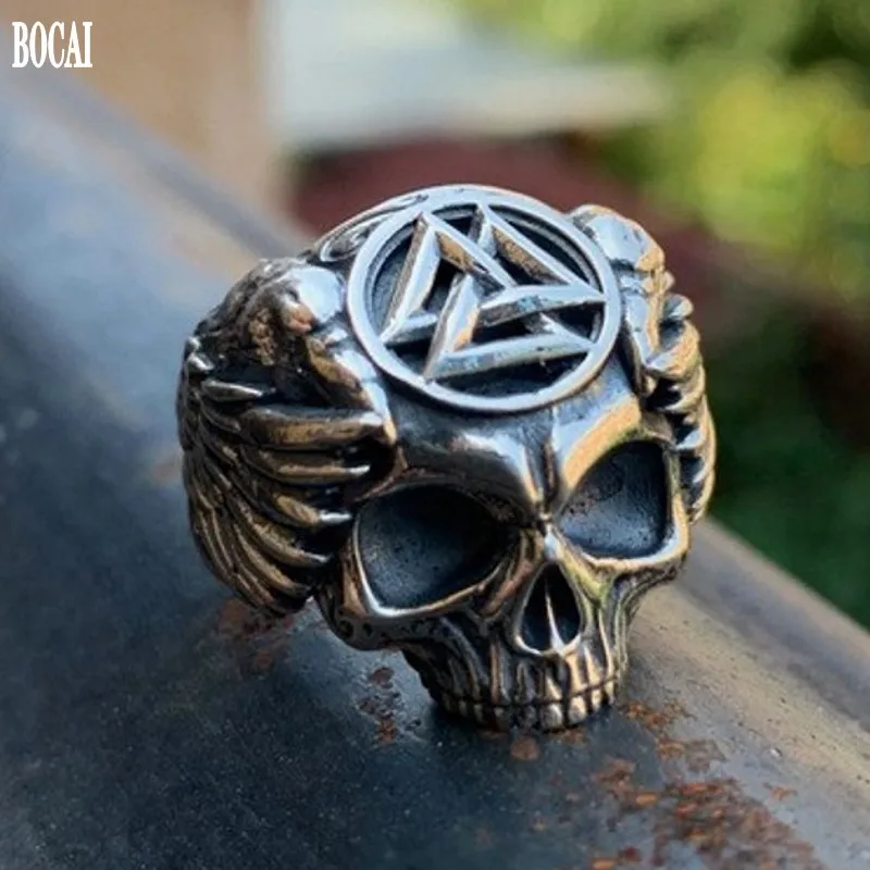 BOCAI 100% Real S925 Pure Silver Ring for Man Vintage Thai Index Punk Hip Hop Wings Skull Men Ring
BOCAI 100% Real S925 Pure Silver Ring for Man Vintage Thai Index Punk Hip Hop Wings Skull Men Ring