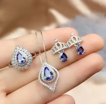 Real Natural Tanzanite jewelry set Natural Real Tanzanite 925 sterling silver 1pc pendant,1pc ring,2pcs Earring 
Real Natural Tanzanite jewelry set Natural Real Tanzanite 925 sterling silver 1pc pendant,1pc ring,2pcs Earring