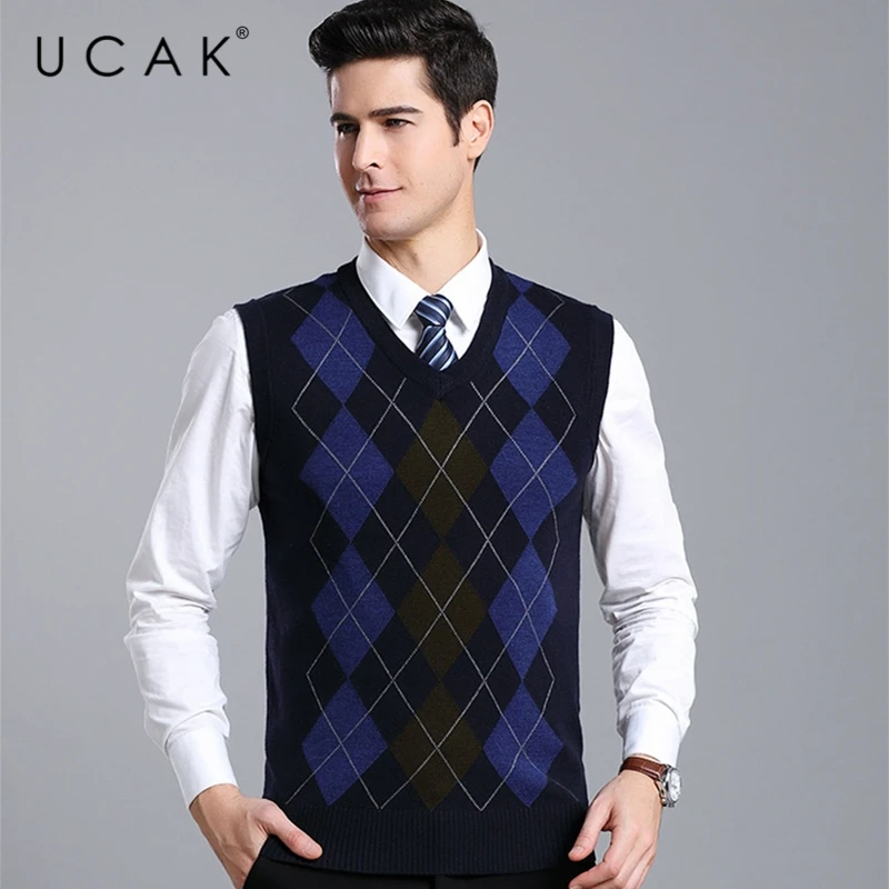 UCAK Brand Streetwear Wool V-Neck Vest Autumn Winter Striped Sweater Vests Men Clothes Sweater Pull Homme Men Clothing U1117 
UCAK Brand Streetwear Wool V-Neck Vest Autumn Winter Striped Sweater Vests Men Clothes Sweater Pull Homme Men Clothing U1117