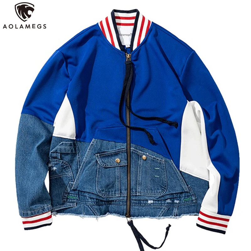 Aolamegs Baseball Jacket Men's Casual Denim Patchwork Outwear Harajuku Spring Windbreaker Youth Fashion College Style Clothing
Aolamegs Baseball Jacket Men's Casual Denim Patchwork Outwear Harajuku Spring Windbreaker Youth Fashion College Style Clothing