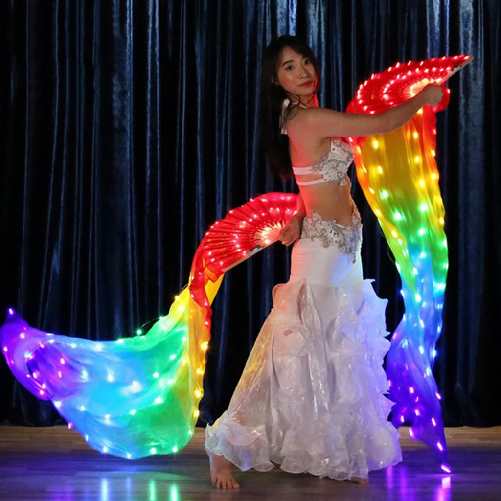 Single LED Belly Dance Fans Luminous Glowing Veils For Left Hand - 100% Silk Single LED Belly Dance Fans Luminous Glowing Veils For Left Hand - 100% Silk
