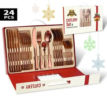 Christmas Gift 24-Piece Stainless Steel Tableware Cutlery Set Dinnerware Include Knife Fork Spoon Dishwasher Safe Box 
Christmas Gift 24-Piece Stainless Steel Tableware Cutlery Set Dinnerware Include Knife Fork Spoon Dishwasher Safe Box
