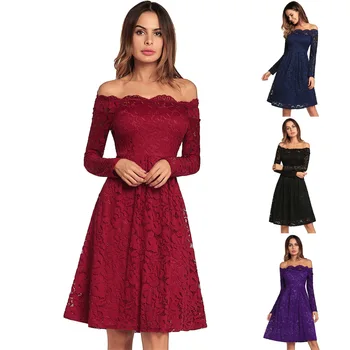 2020 Women Lace A Line Sexy Boat Neck Long Sleeve Formal Dress Elegant Hollow Knee Length Cocktail Dress Robe Cocktail Femme
2020 Women Lace A Line Sexy Boat Neck Long Sleeve Formal Dress Elegant Hollow Knee Length Cocktail Dress Robe Cocktail Femme