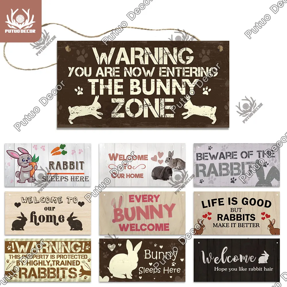 

Putuo Decor Rabbit Signs Pet Gifts Plaque Wood Lovely Friendship Wooden Pendant for Pet Rabbit Houses Decor Home Decoration