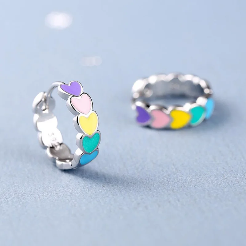 KOFSAC Cute Rainbow Love Heart Hoops Women Ear Jewelry 925 Sterling Silver Earrings For Girl Accessories Valentine's Day Gifts
KOFSAC Cute Rainbow Love Heart Hoops Women Ear Jewelry 925 Sterling Silver Earrings For Girl Accessories Valentine's Day Gifts