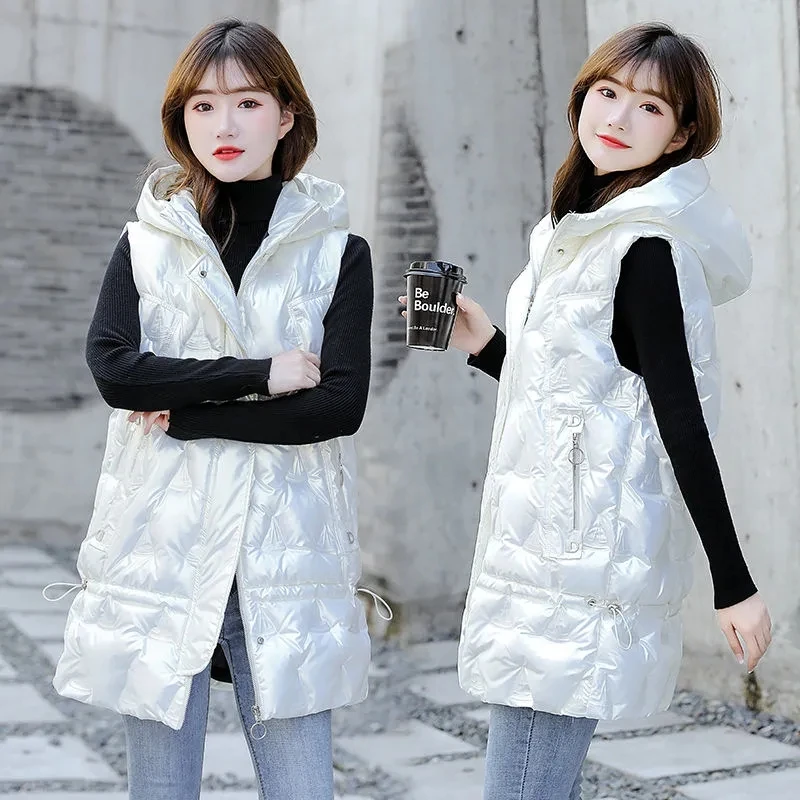 Autumn Women Vest Winter Warm Femme Glossy Down Cotton Padded Jacket Female Stand Collar Sleeveless Waistcoat Ladies H1553
Autumn Women Vest Winter Warm Femme Glossy Down Cotton Padded Jacket Female Stand Collar Sleeveless Waistcoat Ladies H1553