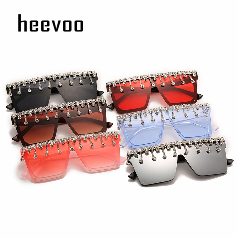 Большие женские квадратные солнцезащитные очки модные с бриллиантами UV400