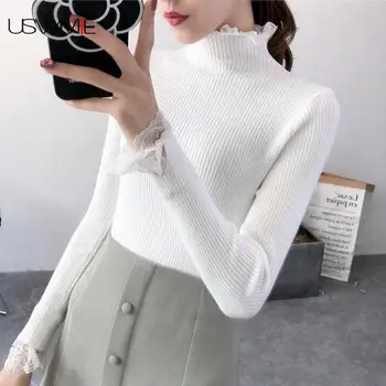Winter Spring Sweater Fashion Sexy Knitting Bottoming Splicing Lace Warm Casual Turtleneck Solid Color Comfort Female Pullover
Winter Spring Sweater Fashion Sexy Knitting Bottoming Splicing Lace Warm Casual Turtleneck Solid Color Comfort Female Pullover