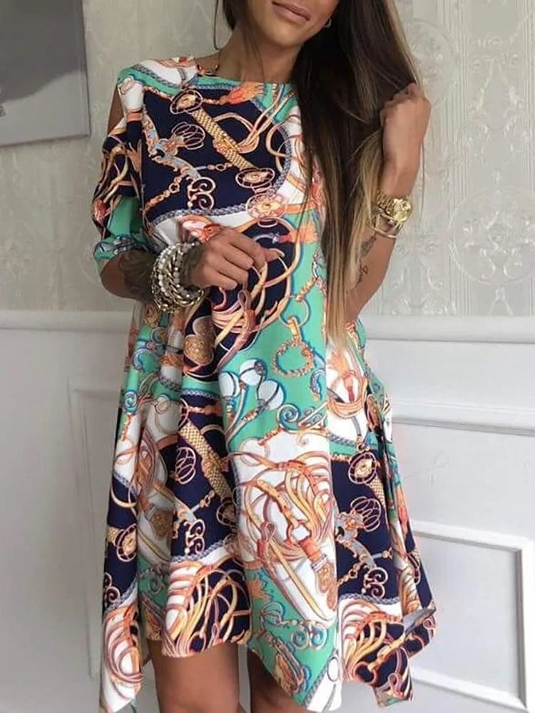2019 Autumn Women Elegant Loose Mini Leisure Dress Female Vacation Holiday Cutout Dress Chain Print Irregular Hem Casual Dress
2019 Autumn Women Elegant Loose Mini Leisure Dress Female Vacation Holiday Cutout Dress Chain Print Irregular Hem Casual Dress