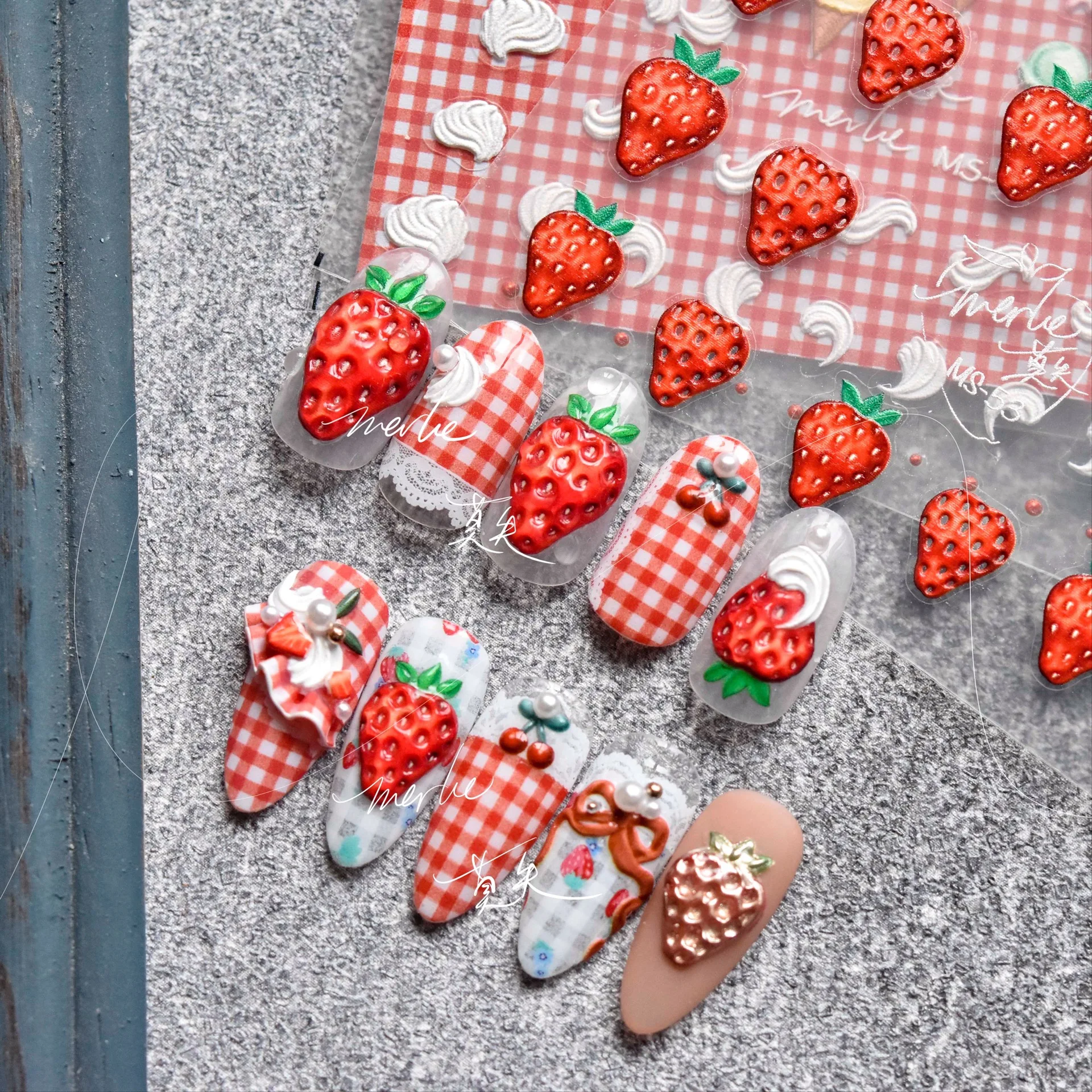 New Craft Sticker 5D Three-dimensional Nail Art Sticker Fruit Strawberry Ice Cream Lattice Nail Art Decoration
New Craft Sticker 5D Three-dimensional Nail Art Sticker Fruit Strawberry Ice Cream Lattice Nail Art Decoration