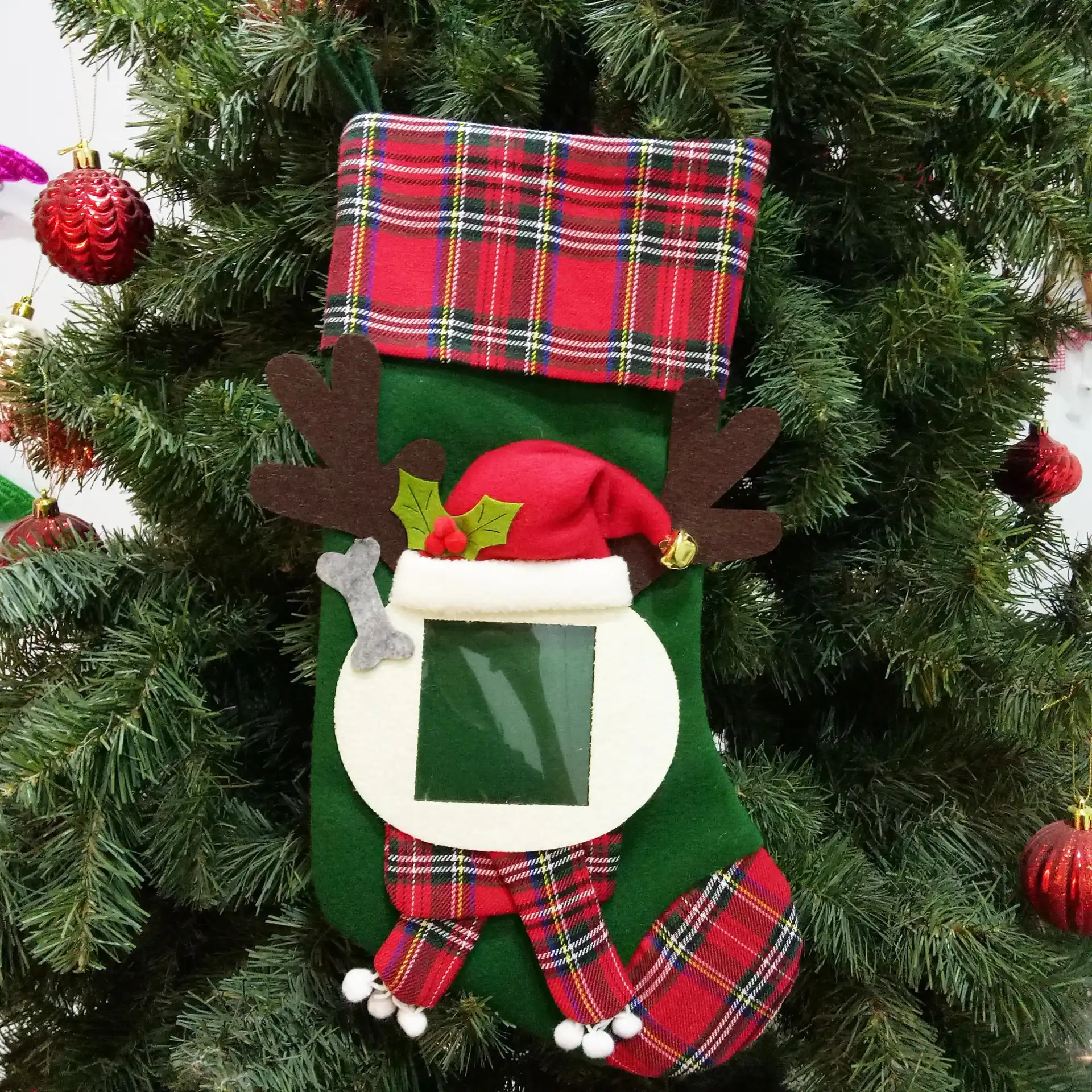 christmas tree decorations elk santa claus stocking sock candy