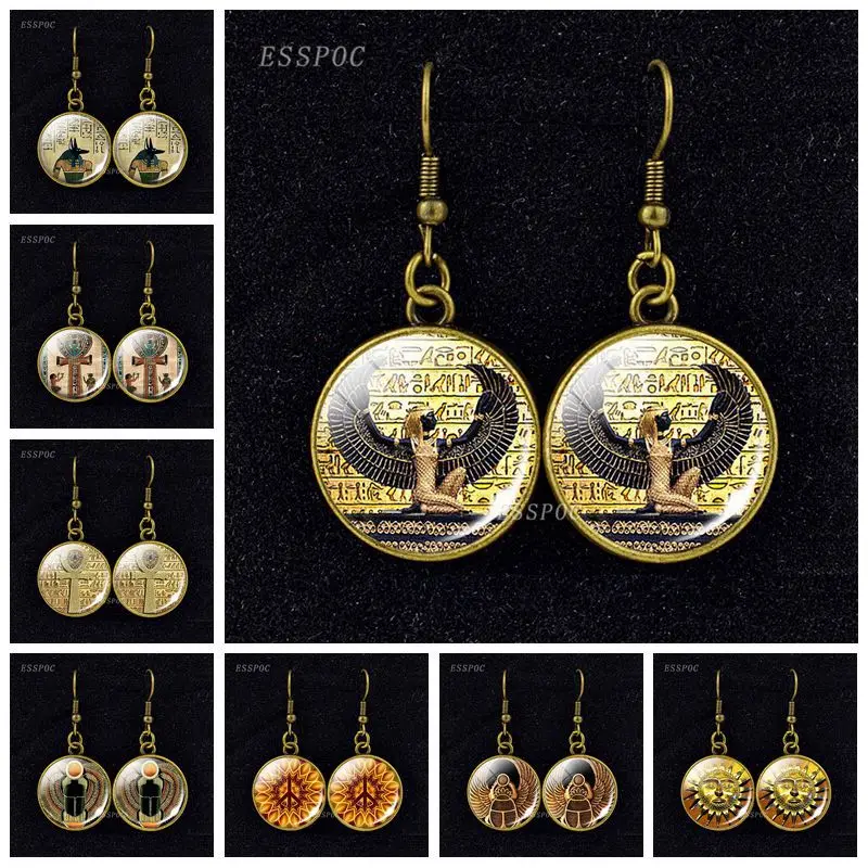 Retro Egyptian Ankh Cross Dangle Earrings Ancient Egypt Anubis Scarab Goddess Glass Cabochon Eardrop Earrings Gift for Women
Retro Egyptian Ankh Cross Dangle Earrings Ancient Egypt Anubis Scarab Goddess Glass Cabochon Eardrop Earrings Gift for Women