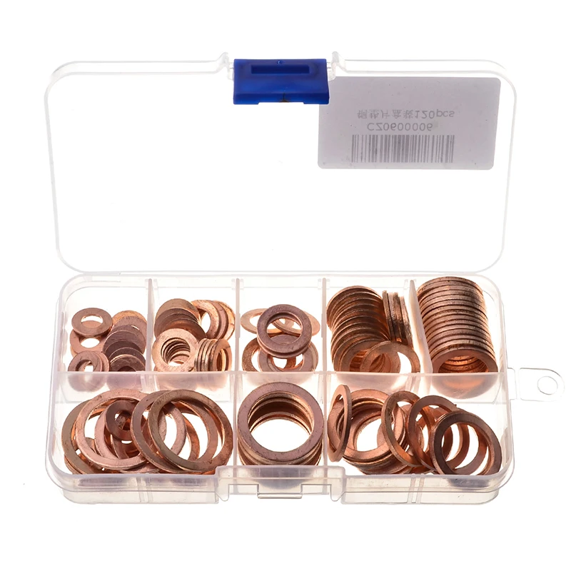 200Pcs Assorted M5-M14 Copper Washer Gasket Set Flat Ring Seal Assortment Kit with Box For Hardware Accessories
200Pcs Assorted M5-M14 Copper Washer Gasket Set Flat Ring Seal Assortment Kit with Box For Hardware Accessories