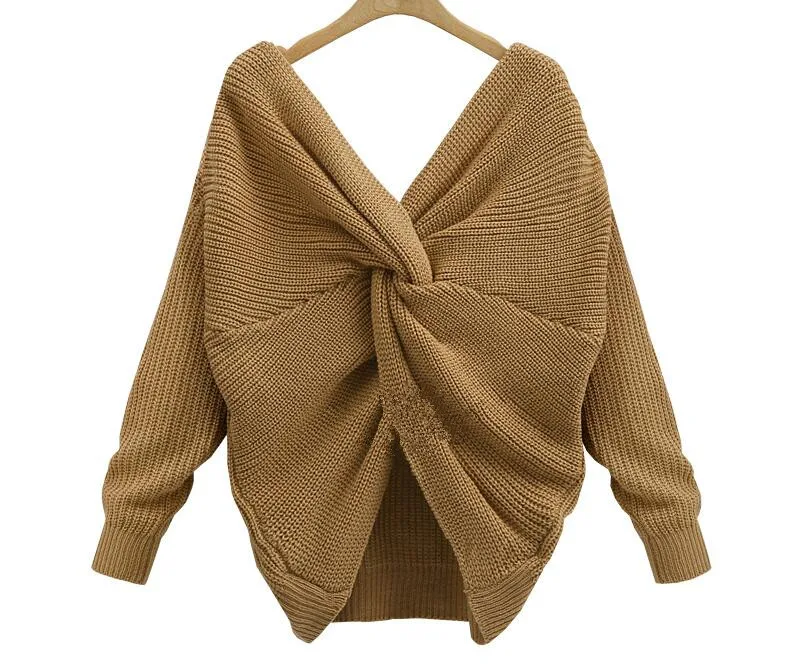 2020 Spring and Autumn New V-neck Open Back Sweater Irregularly Cross Knotted Knit Sweater Back
2020 Spring and Autumn New V-neck Open Back Sweater Irregularly Cross Knotted Knit Sweater Back