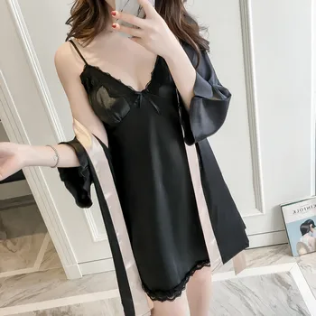 Black Lace Nightdress Satin 2PCS Sleepwear Kimono Gown Women Bathrobe Sexy Nighty&Robe Suit Nightwear Silky Intimate Lingerie
Black Lace Nightdress Satin 2PCS Sleepwear Kimono Gown Women Bathrobe Sexy Nighty&Robe Suit Nightwear Silky Intimate Lingerie