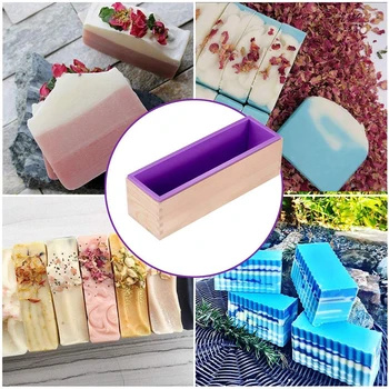 

Handmade Form Soap Making Tool Wooden Box Cake Decorating Tools DIY 1200ml Silicone Soap Mould Rectangular Toast Loaf Mold Home