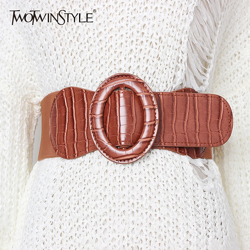 TWOTWINSTYLE Korean Striped Belt For Women High Waist Dresses Accessories Elastic Slim Female Belts 2019 Summer Fashion New 
TWOTWINSTYLE Korean Striped Belt For Women High Waist Dresses Accessories Elastic Slim Female Belts 2019 Summer Fashion New