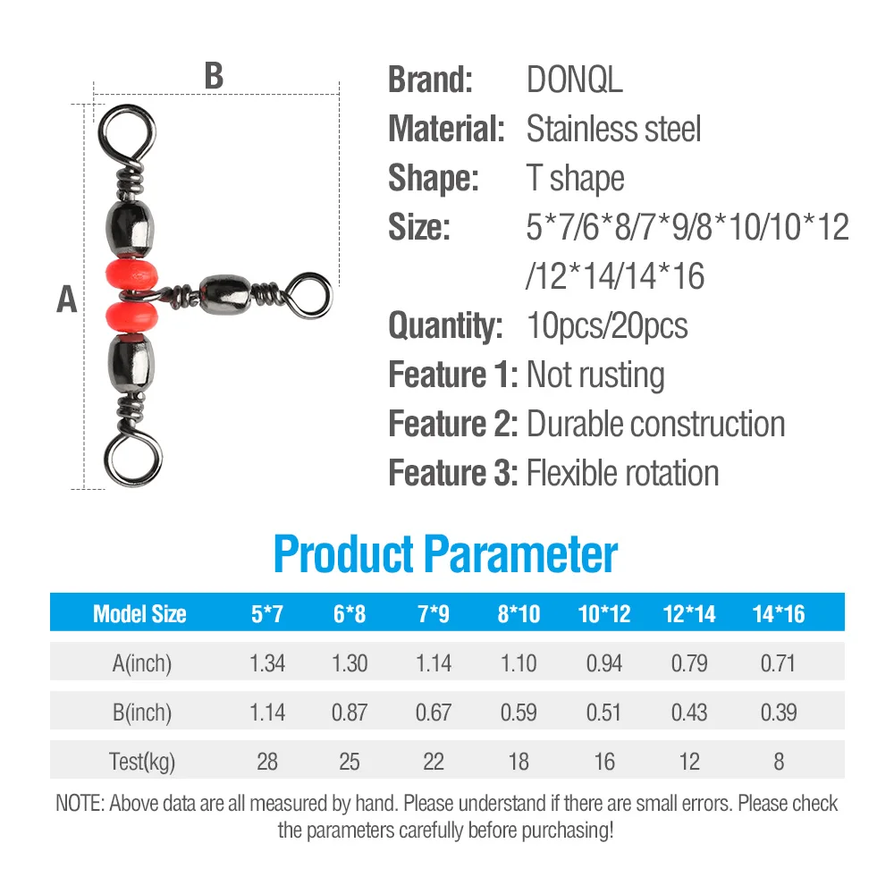 DONQL 1020pcs Rolling Swivel Fishing Connector Bearing Barrel Ring 3 Way Fishhook Lure Line With Beads Fishing Tackle (2)