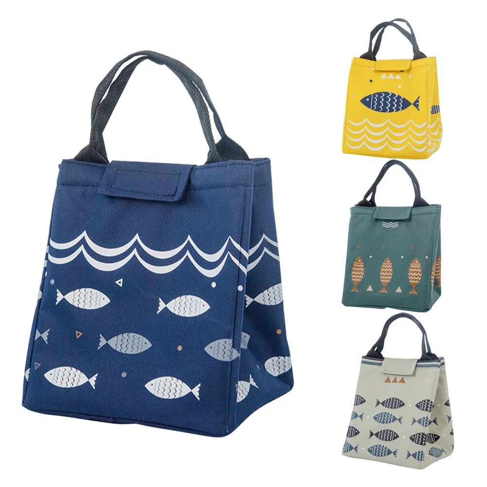 Waterproof Portable Thickened Fish Print Lunch Bag Thermal Insulated Bento Case Tote Cooler Food Dinner Storage Container Handba