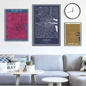 

Dublin the Capital of Ireland City Maps United Kingdom Canvas Paintings Vintage Kraft Posters Coated Art Prints Home Decor Gift
