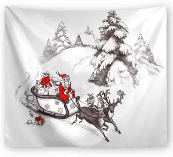 

Cartoon Christmas Tapestry Santa Clause Printing Home Wall Decoration Elk Wall Hanging Snowman for Dorm Room Xmas Beach Throw