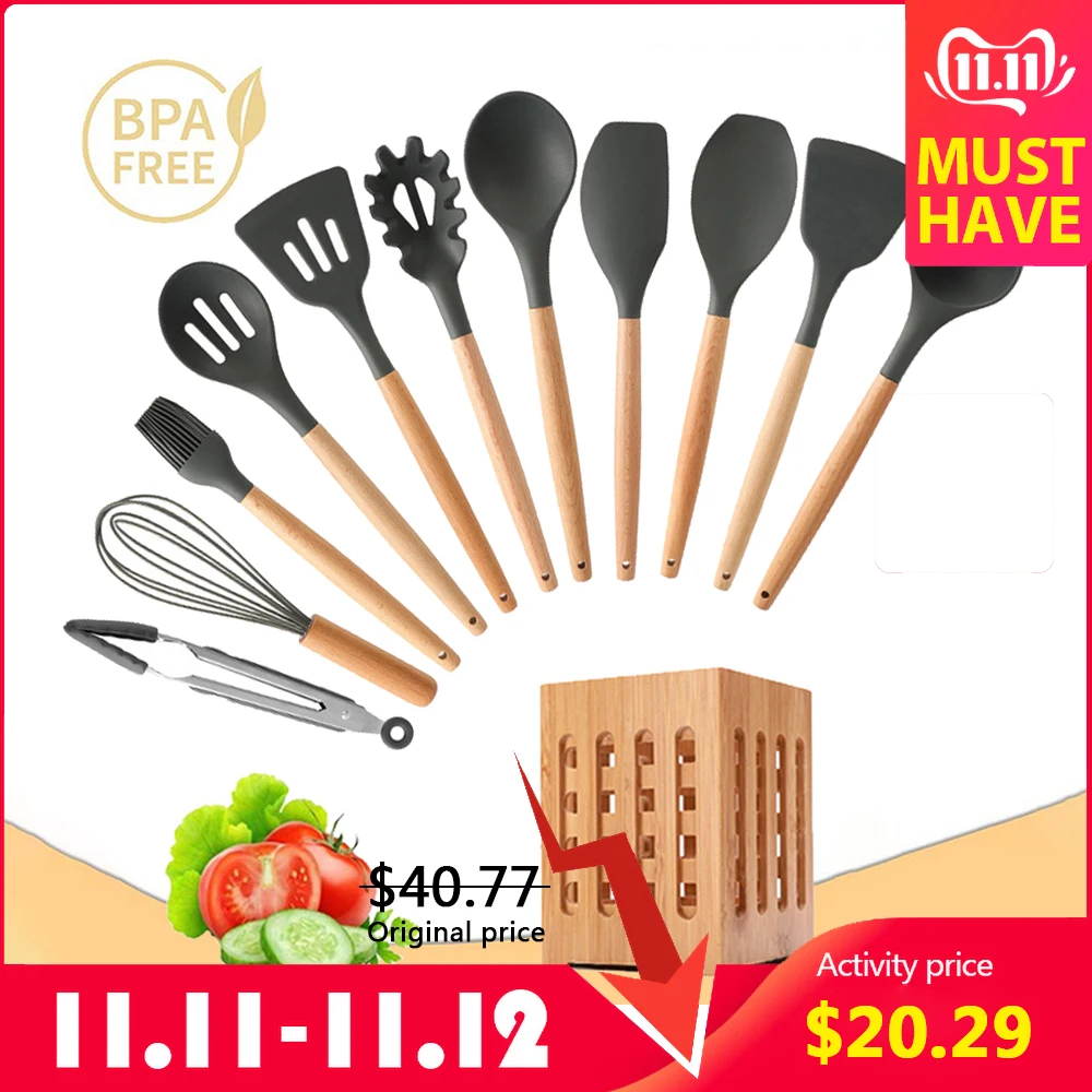 8-12Pcs Kitchen Set Silicone Cooking Utensils Non-stick Spatula Wooden Handle with Wooden Storage Box Cooking Tools Kitchenware
8-12Pcs Kitchen Set Silicone Cooking Utensils Non-stick Spatula Wooden Handle with Wooden Storage Box Cooking Tools Kitchenware