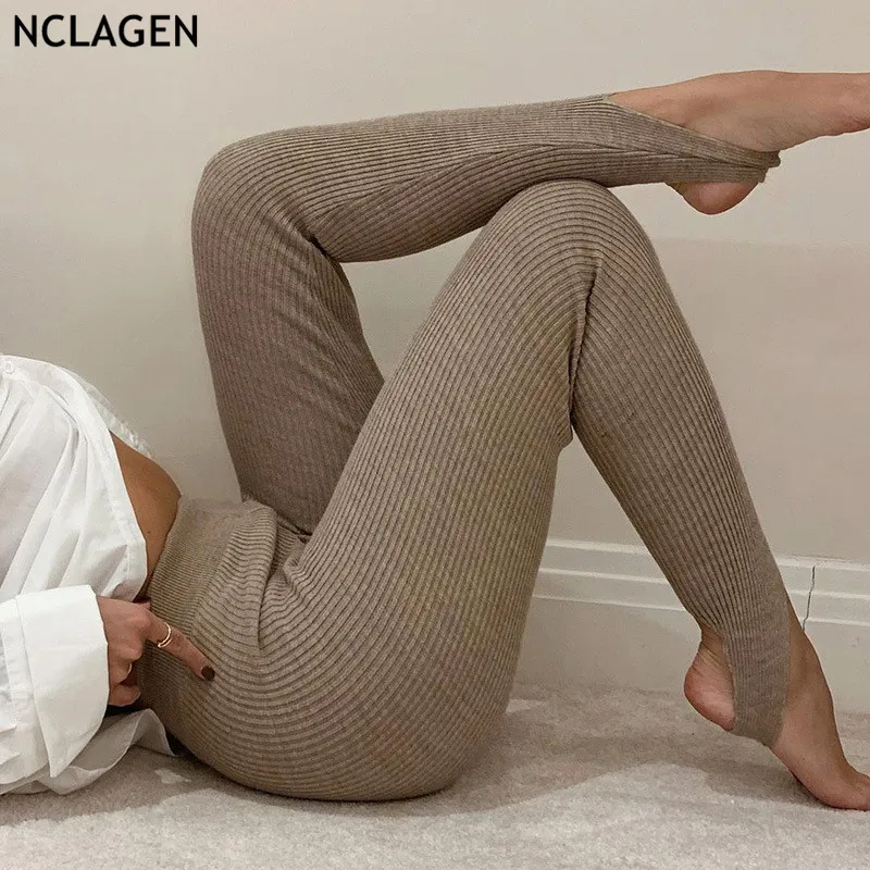 Фото Женские обтягивающие трикотажные леггинсы NCLAGEN для фитнеса 2021 модные женские