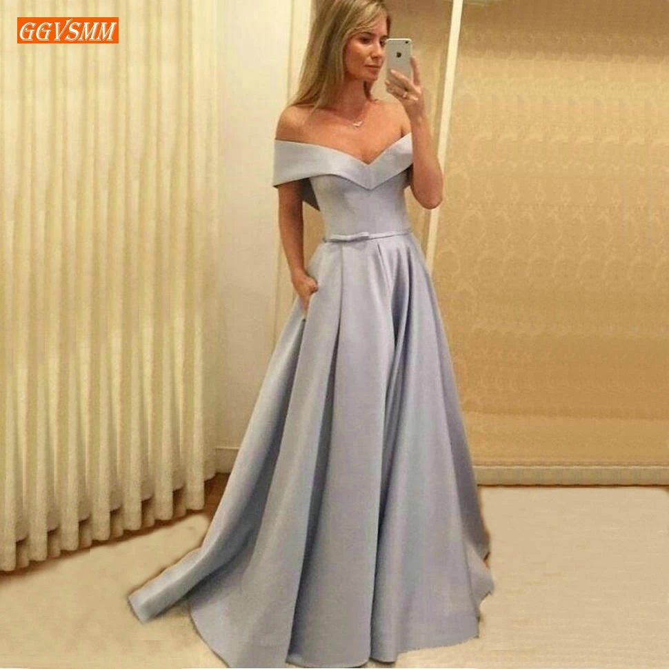 Trendy Silver Formal Evening Dresses Long Off The Shoulders Satin A Line Evening Gowns Floor Length Customized Women Party Dress
Trendy Silver Formal Evening Dresses Long Off The Shoulders Satin A Line Evening Gowns Floor Length Customized Women Party Dress